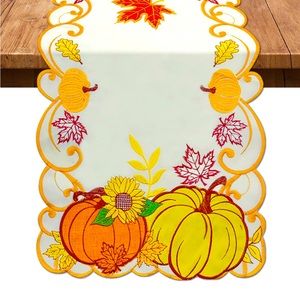 “Hello Fall” Embroidered Autumn Table Runner 13x69inch